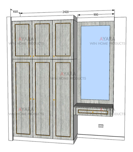 ตู้เสื้อผ้า Built-in โครงตู้และหน้าบานปาติเกิล กันชื้น เคลือบ Melamine สี ES 5036-17 8