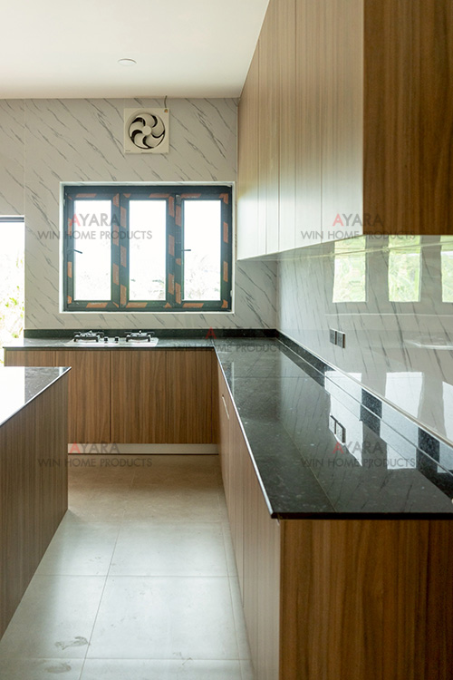 ชุดครัว Built-in โครงซีเมนต์บอร์ด หน้าบาน Melamine 5016-17 สีลายไม้ 5