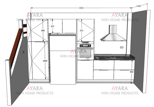 ชุดครัว Built-in ตู้ล่าง โครงซีเมนต์บอร์ด หน้าบาน Laminate สีขาวด้าน + ดำด้าน 6