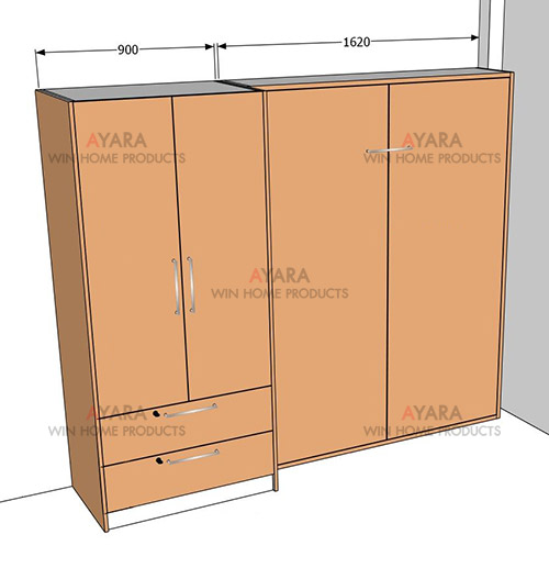 ตู้เสื้อผ้า Built-in โครงปาติเกิล กันชื้น เคลือบ Melamine สีส้มด้าน 6