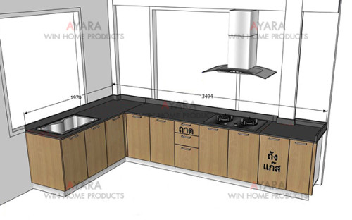 ชุดครัว Built-in โครงซีเมนต์บอร์ด หน้าบาน Melamine สีลายไม้ 7