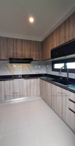 ชุดครัว Built-in โครงซีเมนต์บอร์ด หน้าบาน Melamine 5015-15 สีลายไม้ - ม.ศุภาลัย วิลล์ 2
