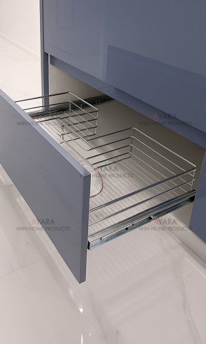 ชุดครัว Built-in โครงซีเมนต์บอร์ด หน้าบาน Hi Gloss สีน้ำเงินเทาเงา - ม.ภัสสร 6