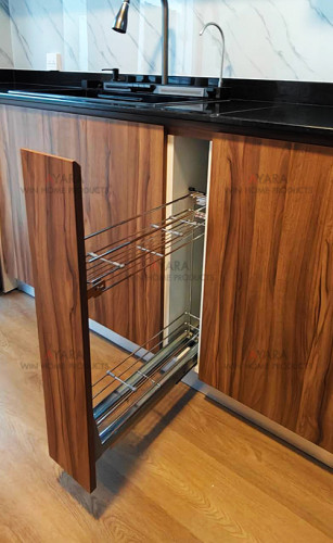 ชุดครัว Built-in โครงซีเมนต์บอร์ด หน้าบาน Melamine สีลายไม้ - ม.The Plant 3