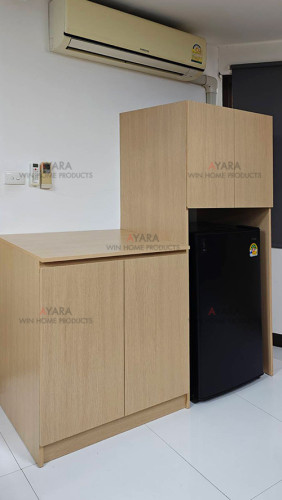 ตู้เก็บของ Built-in โครง HMR กันชื้น เคลือบ Melamine สี Brown Oak ลายไม้ 3