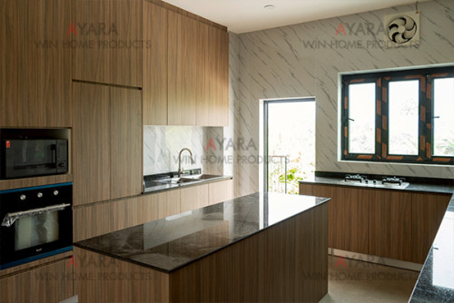 ชุดครัว Built-in โครงซีเมนต์บอร์ด หน้าบาน Melamine 5016-17 สีลายไม้ 1