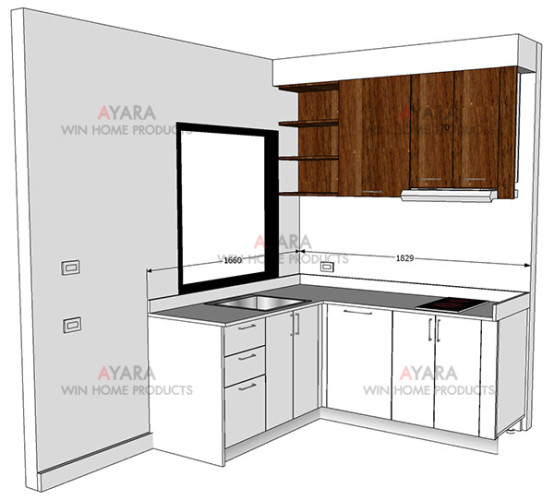 ชุดครัว Built-in โครงซีเมนต์บอร์ด หน้าบาน Melamine สีขาวด้าน + Lyon 4