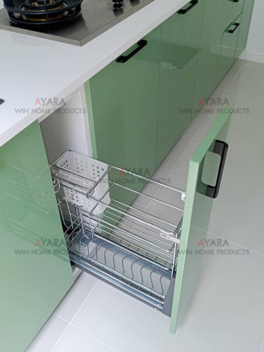 ชุดครัว Built-in โครงซีเมนต์บอร์ด หน้าบาน Hi Gloss สีเขียวเงา - ม.Villaggio 4