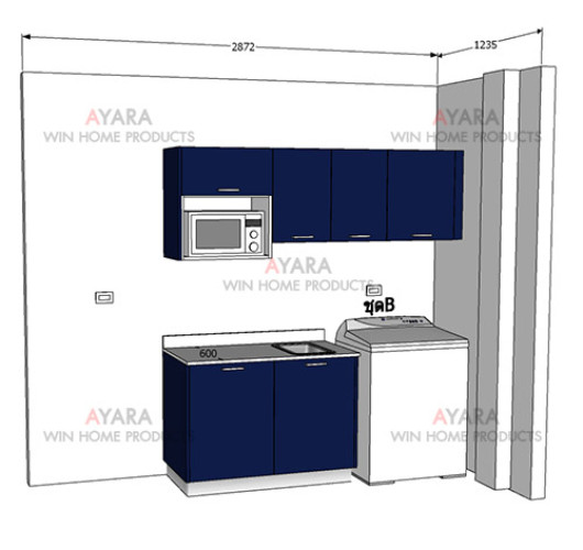ชุดครัว Built-in ตู้ล่าง โครงซีเมนต์บอร์ด หน้าบาน Laminate สี Navy Blue 7