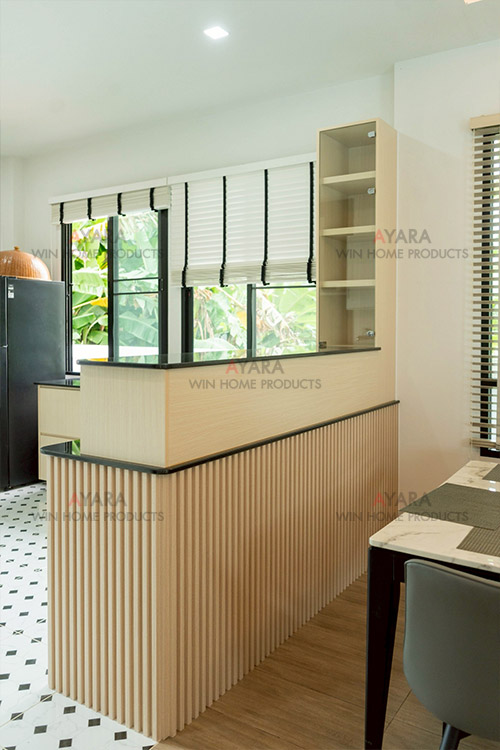 ชุดครัว Built-in โครงซีเมนต์บอร์ด หน้าบาน Melamine สี Ash ลายไม้ 3