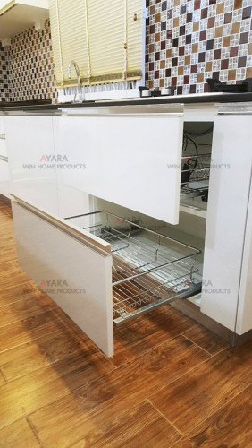 ชุดครัว Built-in ตู้ล่าง โครงซีเมนต์บอร์ด หน้าบาน PVC สีขาวเงา 5