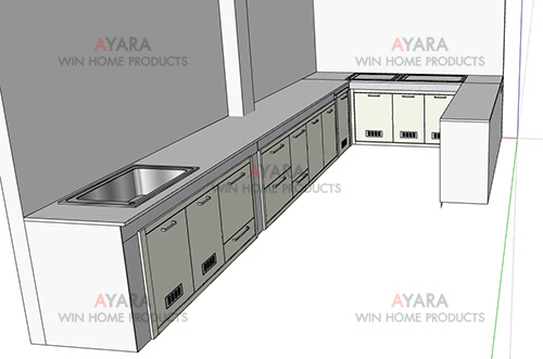 ชุดครัว Built-in โครงซีเมนต์บอร์ด หน้าบาน Laminate สีขาวครีม 6