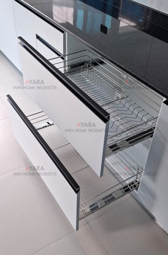 ชุดครัว Built-in โครงซีเมนต์บอร์ด หน้าบาน Melamine สีเทาอ่อน 7