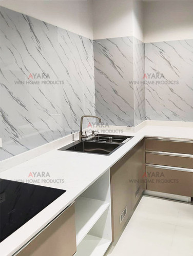ชุดครัว Built-in โครงซีเมนต์บอร์ด หน้าบาน Melamine สีน้ำตาลด้าน 1