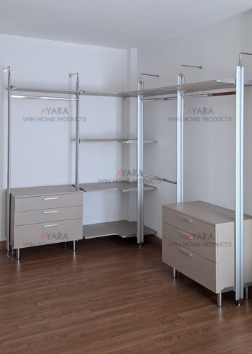 Walk in Closet - L Shape Melamine สีน้ำตาลอ่อน