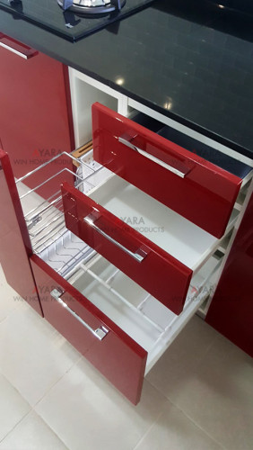 ชุดครัว Built-in ตู้ล่าง โครงซีเมนต์บอร์ด หน้าบาน PVC สีแดง - ม.Perfect Place 3