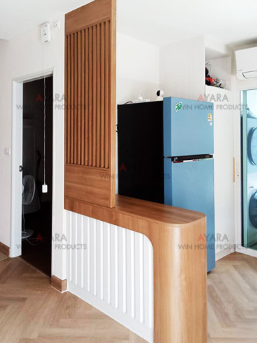 ชุด Pantry Built-in โครงซีเมนต์บอร์ด Melamine สี White Oak + Capuccino 6
