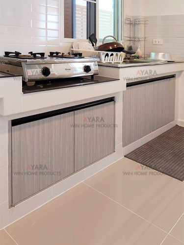 ชุดครัว Built-in โครงซีเมนต์บอร์ด หน้าบาน Melamine 5036-17 สีลายไม้ - ม.คาซ่า เพรสโต