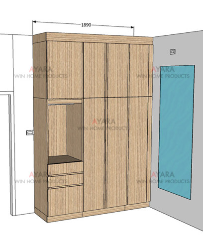 ตู้เสื้อผ้า Built-in โครงปาติเกิลกันชื้น หน้าบาน Melamine สีลายไม้ 4