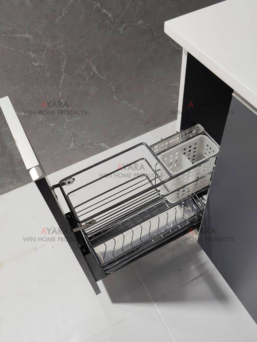 ชุดครัว Built-in โครงซีเมนต์บอร์ด หน้าบาน Melamine สีเทาด้าน 3