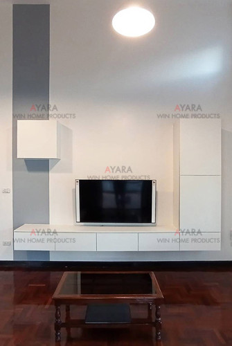 ตู้ TV Built-in โครงปาติเกิล หน้าบาน Melamine สีขาวด้าน