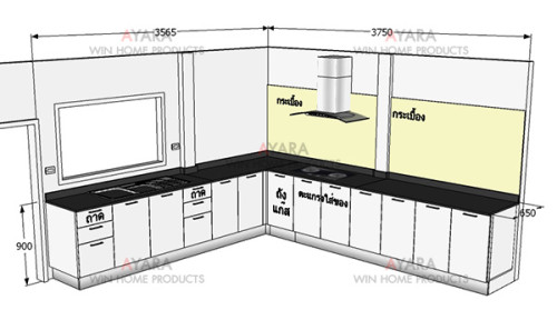 ชุดครัว Built-in ตู้ล่าง โครงซีเมนต์บอร์ด หน้าบาน Acrylic สีขาว 2