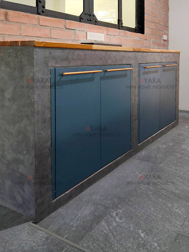 ชุดครัว Built-in โครงซีเมนต์บอร์ด หน้าบาน Melamine สีฟ้า 4