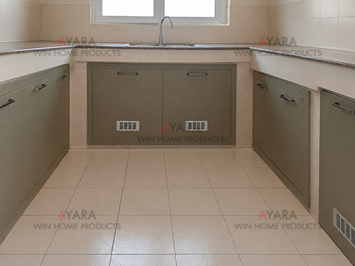 ชุดครัว Built-in โครงซีเมนต์บอร์ด หน้าบาน Melamine สีเขียวอ่อน - ม.สราญสิริ