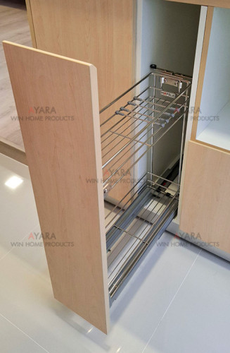 ชุดครัว Built-in โครงซีเมนต์บอร์ด หน้าบาน Melamine สี Maple + ขาวเงา - ม.Villaggio 5