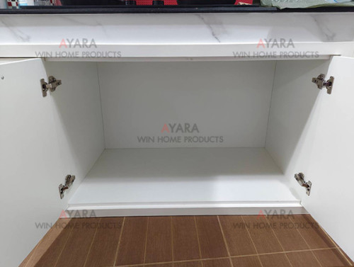 ชุดครัว Built-in โครงซีเมนต์บอร์ด หน้าบาน Laminate สีขาวครีม 3