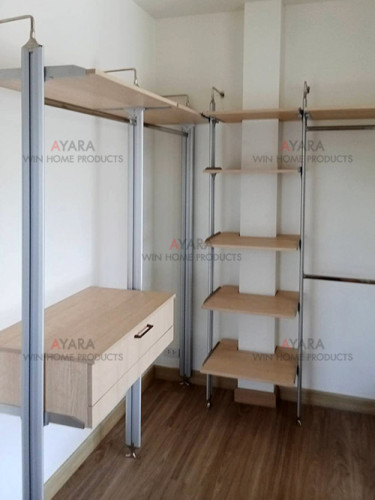 Walk in Closet - L Shape Melamine สี Light Walnut 2