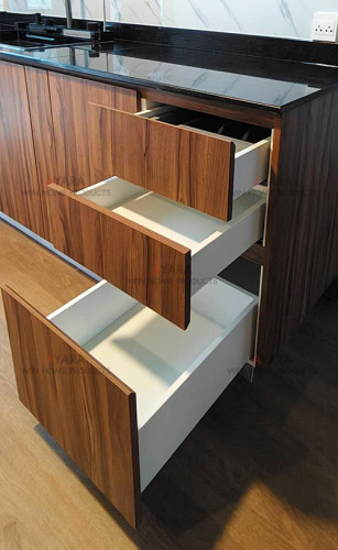 ชุดครัว Built-in โครงซีเมนต์บอร์ด หน้าบาน Melamine สีลายไม้ - ม.The Plant 2