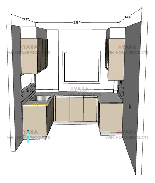 ชุดครัว Built-in โครงซีเมนต์บอร์ด หน้าบาน PVC สีเทาอ่อน - ม.ศุภาลัย พรีโม่ 5