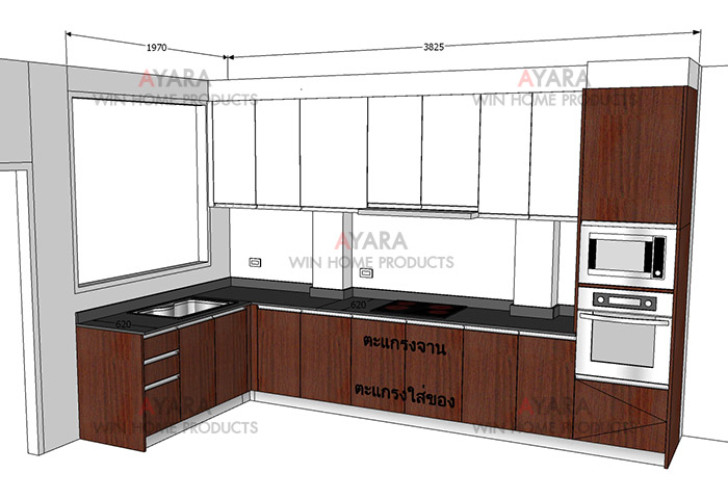 ชุดครัว Built-in โครงซีเมนต์บอร์ด หน้าบาน Melamine สี ES 5022-17 - ม.บ้านกลางกรุง 8