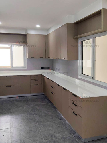 ชุดครัว Built-in โครงซีเมนต์บอร์ด หน้าบาน Laminate สี Noble Oak ลายไม้ 4