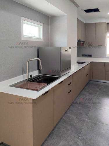 ชุดครัว Built-in โครงซีเมนต์บอร์ด หน้าบาน Laminate สี Noble Oak ลายไม้ 3