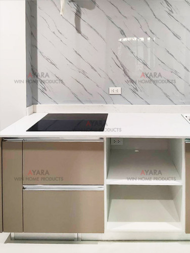 ชุดครัว Built-in โครงซีเมนต์บอร์ด หน้าบาน Melamine สีน้ำตาลด้าน 3