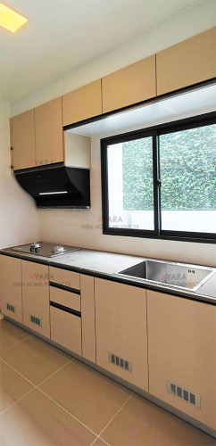 ชุดครัว Built-in โครงซีเมนต์บอร์ด หน้าบาน Laminate สีน้ำตาล - ม.อณาสิริ