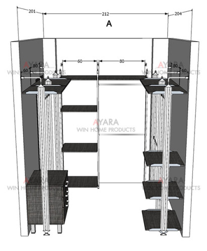 Walk in Closet - U Shape Melamine สี Dark Otter ZIlk 4