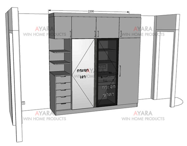 ตู้เสื้อผ้า Built-in โครงตู้และหน้าบานปาติเกิล กันชื้น เคลือบ Melamine สี ES 4004-11 + ES 4005-11 7