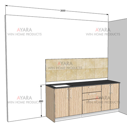 ชุดครัว Built-in ตู้ล่าง โครงซีเมนต์บอร์ด หน้าบาน Melamine สี Rijeka Oak ลายไม้ 6
