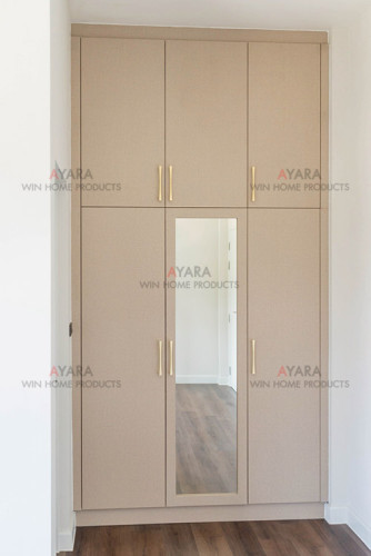 ตู้เสื้อผ้า Built-in โครง HMR กันชื้น เคลือบ Melamine 1005-16 สีลายผ้า