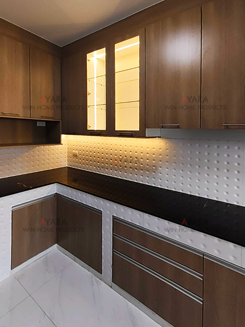 ชุดครัว Built-in โครงซีเมนต์บอร์ด หน้าบาน Melamine สี Nordic Maple 1