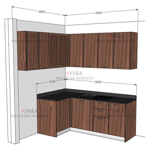 ชุดครัว Built-in ตู้ล่าง โครงซีเมนต์บอร์ด หน้าบาน Laminate สี Oiled Olivewood ลายไม้ - ม.Casa Ville 4