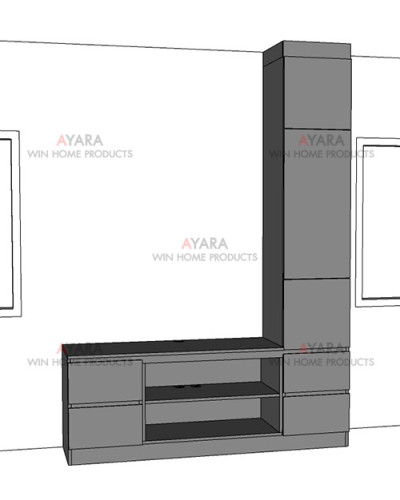 ตู้ TV Built-in โครง HMR เคลือบ Melamine สี Graphite 2
