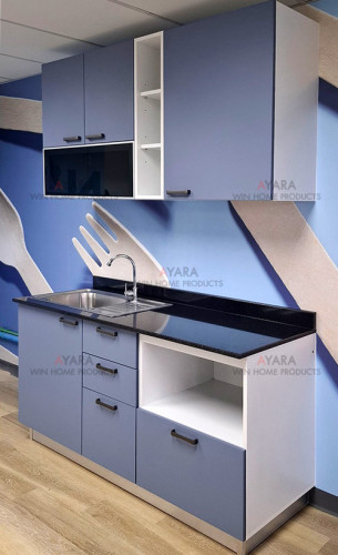ชุดครัว Built-in โครง HMR กันชื้น หน้าบาน Melamine สีน้ำเงินด้าน 1