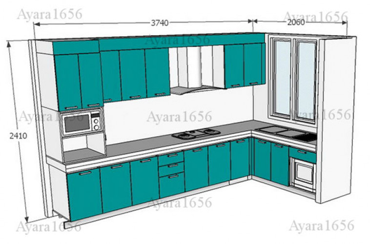 ชุดครัว Built-in ตู้ล่าง โครงซีเมนต์บอร์ด หน้าบาน Laminate สีฟ้าด้าน 4