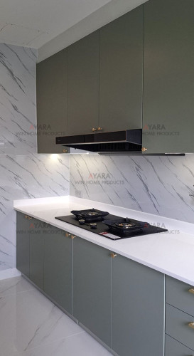 ชุดครัว Built-in ตู้ล่าง โครงซีเมนต์บอร์ด หน้าบาน HMR พ่นสีเขียวด้าน - ม.ศุภาลัย ปาล์มสปริงค์ 2