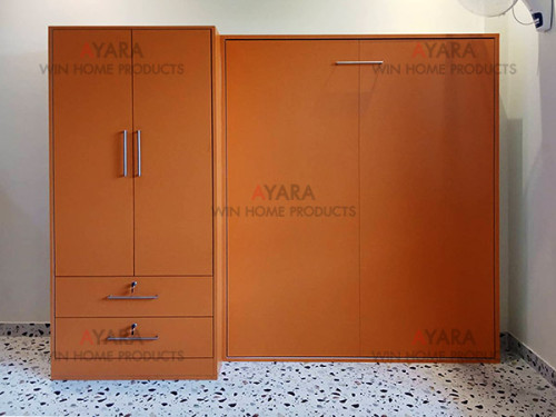 ตู้เสื้อผ้า Built-in โครงปาติเกิล กันชื้น เคลือบ Melamine สีส้มด้าน