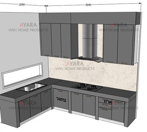 ชุดครัว Built-in โครงซีเมนต์บอร์ด หน้าบาน Laminate สีดำเงา 8